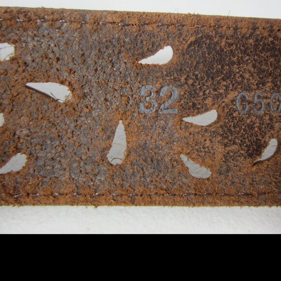 New Tony Lama Women 32 Brown Pierced Leather Filigree Belt Silvertone Buckle - Picture 7 of 12